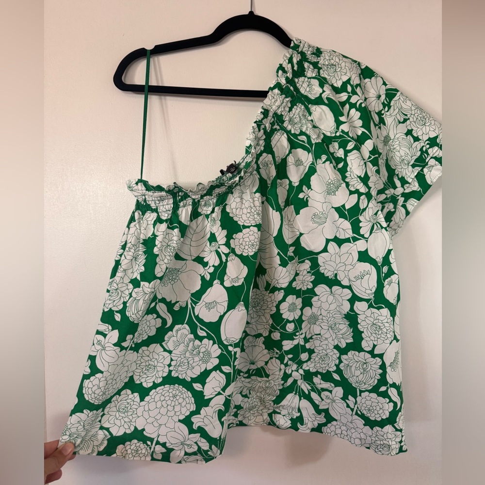 J. Crew Green and White Floral Blouse